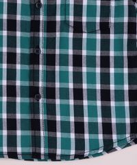 Camisa Infantil Estampada Xadrez Festa Junina com Bolso Manga Curta Azul Marinho