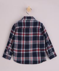 Camisa Infantil Estampada Xadrez com Bolso Manga Longa Festa Junina Azul Marinho costas