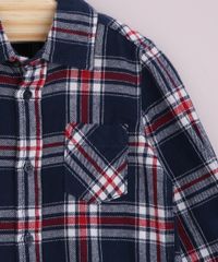 Camisa Infantil Estampada Xadrez com Bolso Manga Longa Festa Junina Azul Marinho destaque do bolso