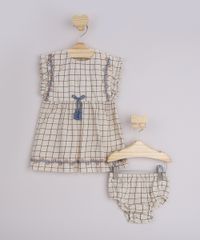 Vestido-Infantil-Estampado-Xadrez-com-Bordado-e-laco-Sem-Manga---Calcinha-Bege-9844899-Bege_1