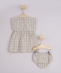 Vestido-Infantil-Estampado-Xadrez-com-Bordado-e-laco-Sem-Manga---Calcinha-Bege-9844899-Bege_2