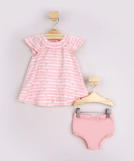 Vestido-Infantil-Estampado-Listrado-e-Floral-com-Babado-Manga-Curta---Calcinha-Rosa-Claro-9950612-Rosa_Claro_1