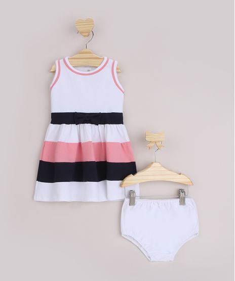 Vestido-Infantil-Estampado-Listrado-com--Laco-Sem-Manga---Calcinha-Branco-9961313-Branco_1