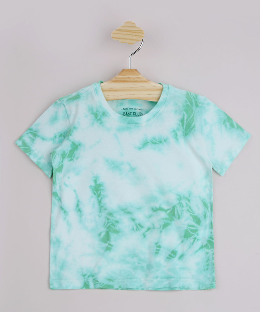 Camiseta Infantil Estampada Tie Dye Manga Curta Verde