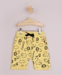 Bermuda-de-Moletom-Infantil-Estampada-Animais-da-Savana-Cos-Canelado-com-Cordao-Amarelo-9964184-Amarelo_1
