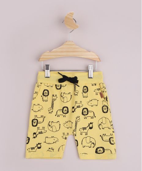 Bermuda-de-Moletom-Infantil-Estampada-Animais-da-Savana-Cos-Canelado-com-Cordao-Amarelo-9964184-Amarelo_1