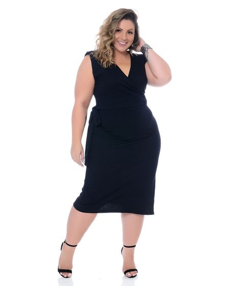 vestido midi plus size preto