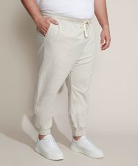 Calca-de-Sarja-Masculina-Plus-Size-Jogger-Skinny-Bege-Claro-9962493-Bege_Claro_1