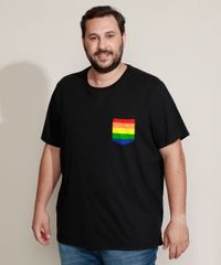 Camiseta-Masculina-Plus-Size-Pride-com-Bolso-Listrado-Arco-Iris-Manga-Curta-Gola-Careca-Preta-9966234-Preto_1