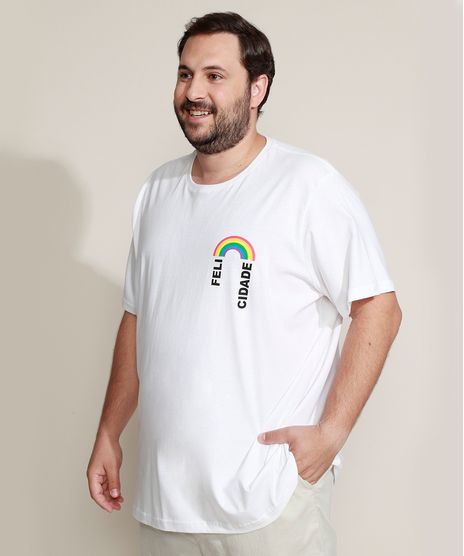 Camiseta-Masculina-Plus-Size-Pride--Felicidade--Arco-Iris-Manga-Curta-Gola-Careca-Branca-9968681-Branco_1