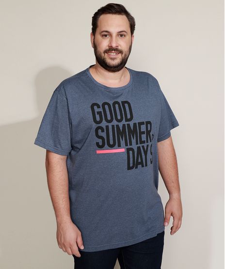 Camiseta-Masculina-Plus-Size--Good-Summer-Days--Manga-Curta-Gola-Careca-Azul-9969051-Azul_1