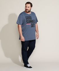 Camiseta-Masculina-Plus-Size--Good-Summer-Days--Manga-Curta-Gola-Careca-Azul-9969051-Azul_3