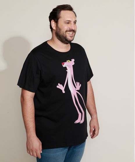 Camiseta-Masculina-Plus-Size-Pantera-Cor-de-Rosa-Manga-Curta-Gola-Careca-Preta-9968108-Preto_1