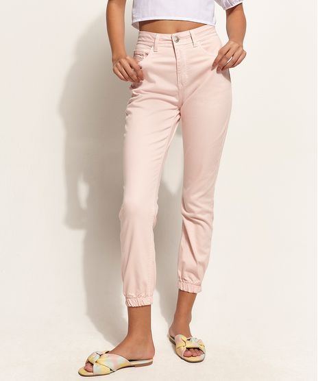 Calca-de-Sarja-Feminina-Skinny-Jogger-Cintura-Alta-Rose-9964625-Rosa_1