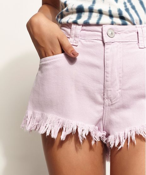 Short-de-Sarja-Feminino-Cintura-Alta-com-Barra-Desfiada-Lilas-9967422-Lilas_1