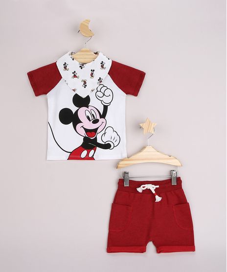 Conjunto-Infantil-Mickey-Camiseta-Raglan-Manga-Curta-Off-White---Short-com-Bolsos-Vermelho---Babador-Estampado-Off-White-9956274-Off_White_1