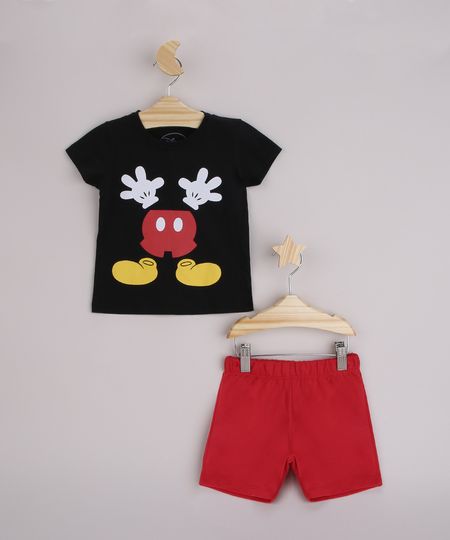 Conjunto-Infantil-Camiseta-Mickey-Manga-Curta-Preta---Bermuda-Vermelho-9963482-Vermelho_1