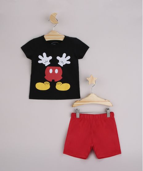 Conjunto-Infantil-Camiseta-Mickey-Manga-Curta-Preta---Bermuda-Vermelho-9963482-Vermelho_1