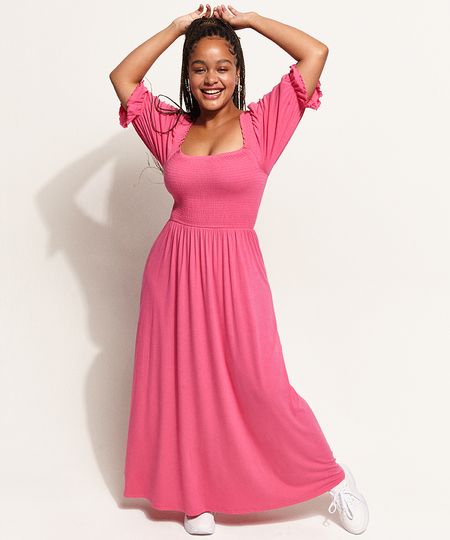 Vestido-Feminino-Midi-com-Lastex-Manga-Bufante-Pink-9970199-Pink_1 Vestido-Feminino-Midi-com-Lastex-Manga-Bufante-Pink-9970199-Pink_1