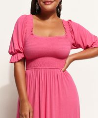 Vestido-Feminino-Midi-com-Lastex-Manga-Bufante-Pink-9970199-Pink_4