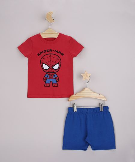 Conjunto-Infantil-Camiseta-Homem-Aranha-Manga-Curta-Vermelha---Bermuda-Azul-9963488-Azul_1