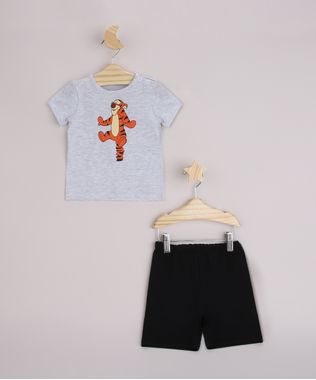 Conjunto-Infantil-Camiseta-Tigrao-Manga-Curta-Cinza-Mescla-Claro---Bermuda-Preto-9958286-Preto_1