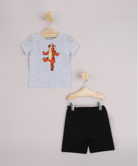 Conjunto-Infantil-Camiseta-Tigrao-Manga-Curta-Cinza-Mescla-Claro---Bermuda-Preto-9958286-Preto_1