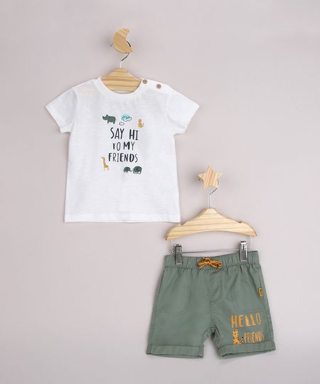 Conjunto-Infantil-Camiseta--Say-Hi-To-My-Friends--Manga-Curta-Off-White---Bermuda-com-Barra-Dobrada-Verde-9950582-Verde_1