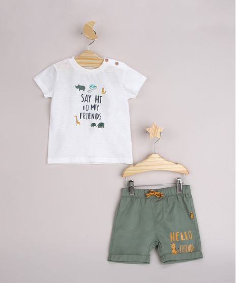 Conjunto-Infantil-Camiseta--Say-Hi-To-My-Friends--Manga-Curta-Off-White---Bermuda-com-Barra-Dobrada-Verde-9950582-Verde_1