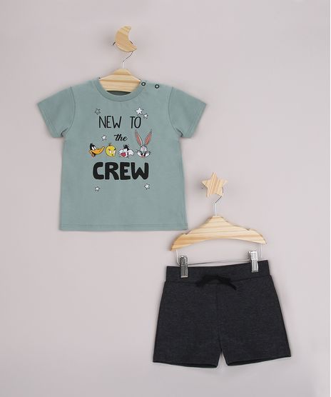 Conjunto-Infantil-Camiseta-Looney-Tunes-Manga-Curta-Verde-Claro---Bermuda-Cinza-Mescla-Escuro-9964791-Cinza_Mescla_Escuro_1