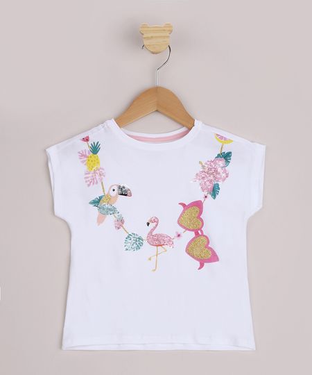 Blusa-Infantil-Flamingos-com-Paetes-Manga-Curta-Off-White-9965413-Off_White_1
