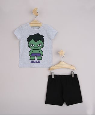 Conjunto-Infantil-Camiseta-Hulk-Manga-Curta-Cinza-Mescla---Bermuda-Preto-9963489-Preto_1
