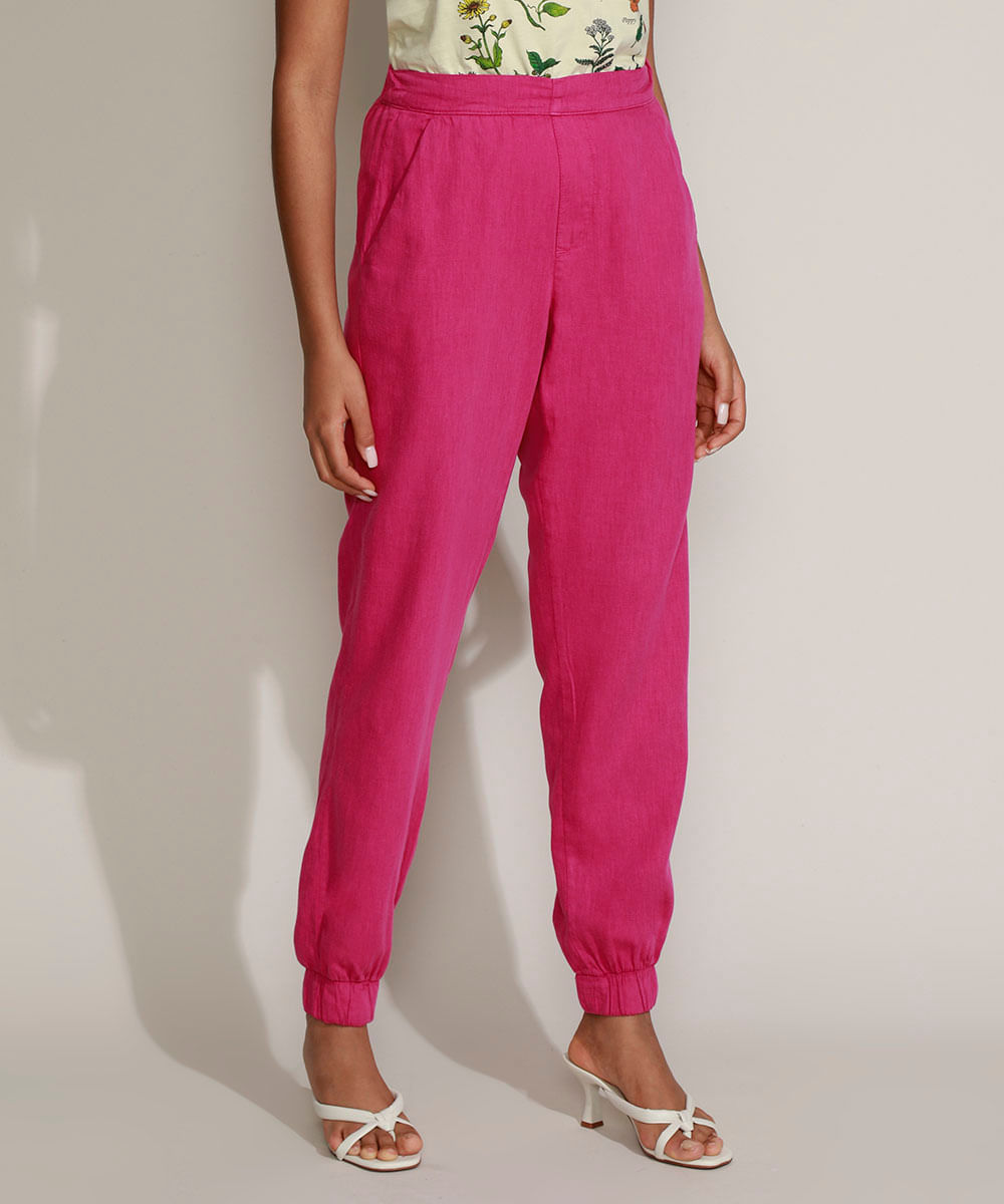Calça Feminina Mindset Jogger Cintura Alta com Bolsos Rosa Escuro