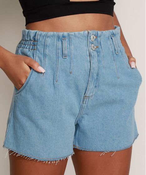 short jeans cintura alta azul claro