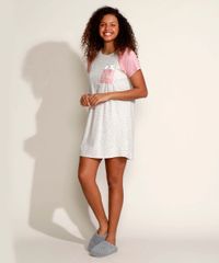 Camisola-Feminina-Raglan-Ursinho-Pooh-Estampada-de-Poa-com-Bolso-Manga-Curta-Cinza-Mescla-9960370-Cinza_Mescla_3