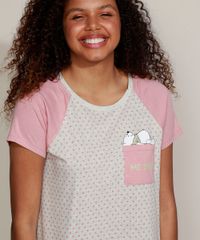 Camisola-Feminina-Raglan-Ursinho-Pooh-Estampada-de-Poa-com-Bolso-Manga-Curta-Cinza-Mescla-9960370-Cinza_Mescla_5