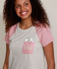 Camisola-Feminina-Raglan-Ursinho-Pooh-Estampada-de-Poa-com-Bolso-Manga-Curta-Cinza-Mescla-9960370-Cinza_Mescla_6