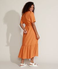 Vestido-Feminino-Mindset-Midi-com-Recortes-e-Faixa-para-Amarrar-Manga-Curta-Laranja-9958200-Laranja_2