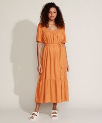 Vestido-Feminino-Mindset-Midi-com-Recortes-e-Faixa-para-Amarrar-Manga-Curta-Laranja-9958200-Laranja_3