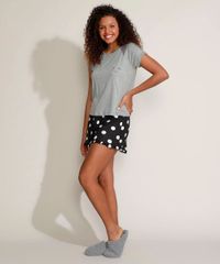 Pijama-Feminino-Gatinho-com-Estampa-de-Poa-e-Babado-Manga-Curta-Cinza-Mescla-9960688-Cinza_Mescla_3