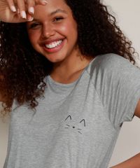 Pijama-Feminino-Gatinho-com-Estampa-de-Poa-e-Babado-Manga-Curta-Cinza-Mescla-9960688-Cinza_Mescla_4
