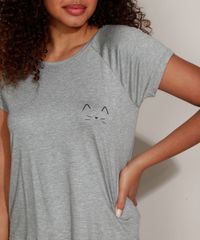 Pijama-Feminino-Gatinho-com-Estampa-de-Poa-e-Babado-Manga-Curta-Cinza-Mescla-9960688-Cinza_Mescla_6
