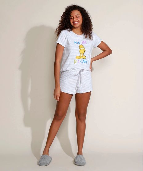 Pijama-Feminino-Garfield-Listrado-Manga-Curta-Cinza-Mescla-9957570-Cinza_Mescla_1