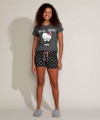 Pijama-Feminino-Hello-Kitty-com-Glitter-e-Estampa-de-Poa-Manga-Curta-Cinza-Mescla-Escuro-9957571-Cinza_Mescla_Escuro_3