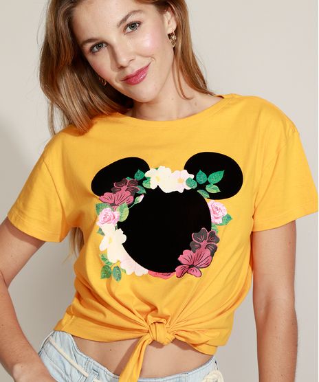 Blusa-Feminina-Cropped-Mickey-Mouse-Flocada-com-No-Manga-Curta-Decote-Redondo-Mostarda-9957415-Mostarda_1