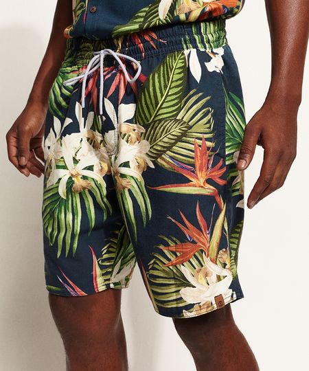 Bermuda-de-Sarja-Masculina-Estampada-Floral-com-Bolsos-Azul-Marinho-9967093-Azul_Marinho_1