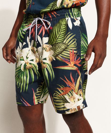 Bermuda-de-Sarja-Masculina-Estampada-Floral-com-Bolsos-Azul-Marinho-9967093-Azul_Marinho_1