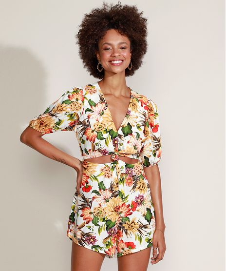 Macaquinho-Feminino-Estampado-Floral-com-No-e-Vazado-Manga-Bufante-Branco-9969437-Branco_1