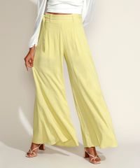 Calca-Feminina-Pantalona-Cintura-Super-Alta-com-Faixa-para-Amarrar-Amarela-Claro-9970262-Amarelo_Claro_1