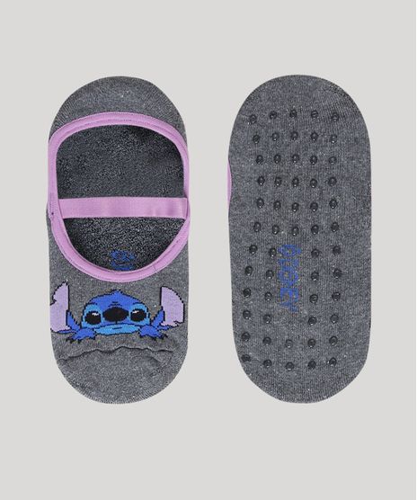 Meia-Feminina-Sapatilha-Lilo-e-Stitch-Antiderrapante-Cinza-Mescla-Escuro-9965163-Cinza_Mescla_Escuro_1